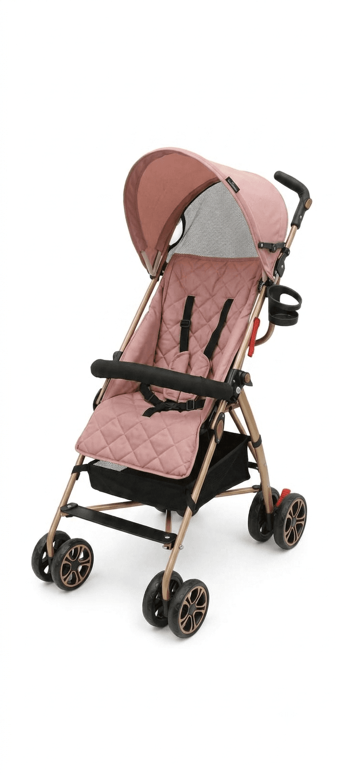 Coche Paseador Rosa y Dorado - Artículos para bebé en Riohacha