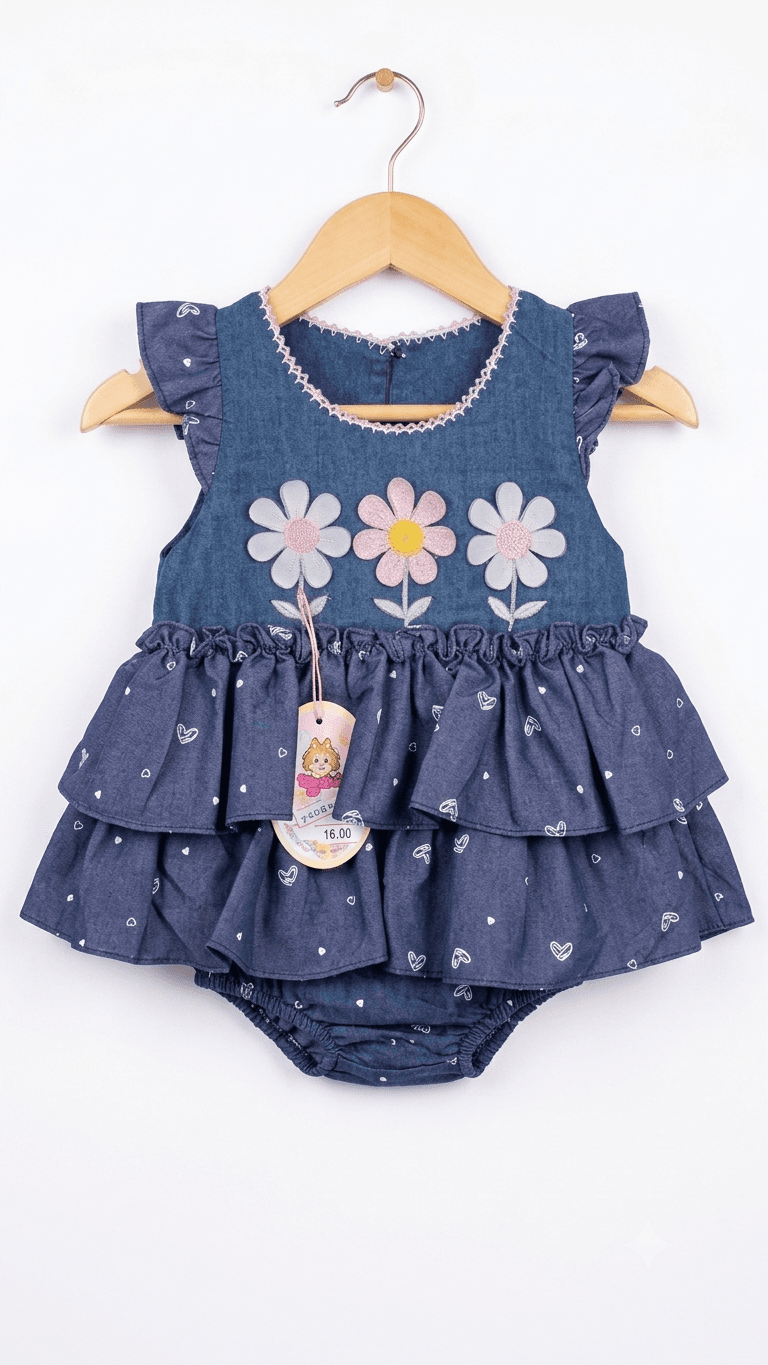 Vestido de Mezclilla con Flores - Artículos para bebé en Riohacha